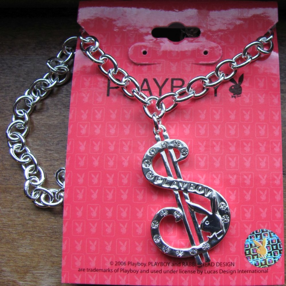 Playboy Necklace Dollar Sign Pendant Bunny Logo Crystal $ Cash Money Hip Hop y2k - Picture 7 of 12